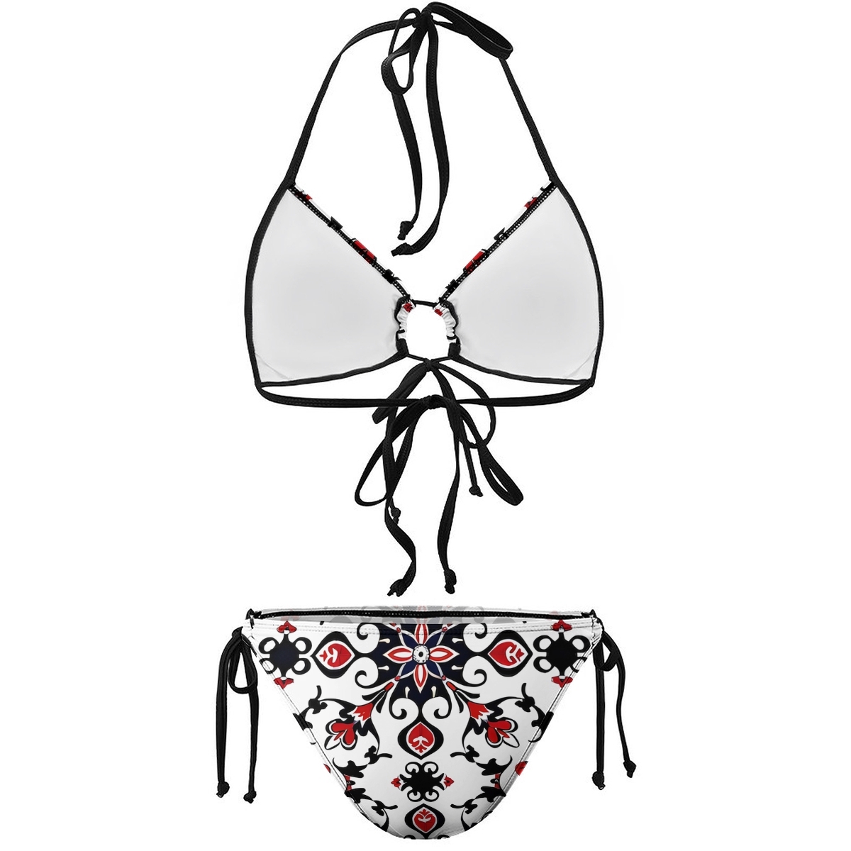 Women's Ornamental Print Halter Bikini Set with Keyhole Tie Front