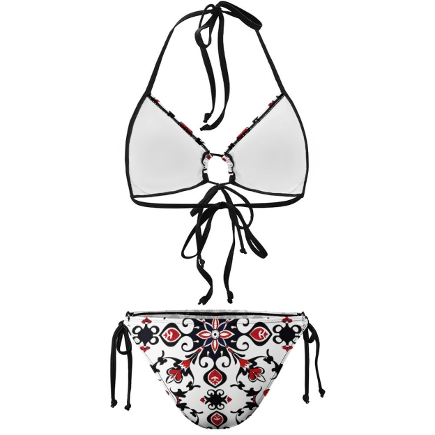 Women's Ornamental Print Halter Bikini Set with Keyhole Tie Front