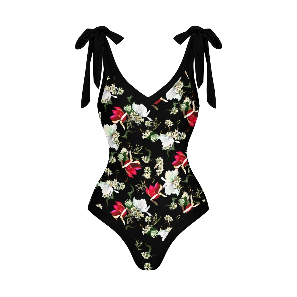 Classic One Piece Swimsuit with Adjustable Shoulder Ties and Wrap Skirt Set