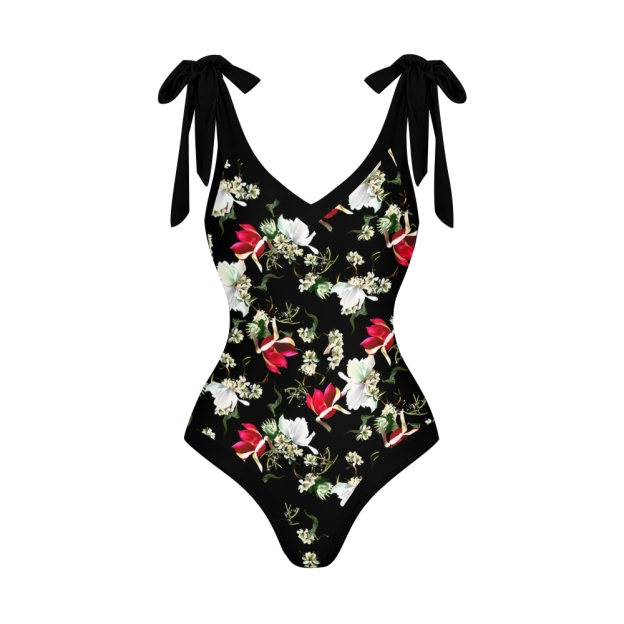 Classic One Piece Swimsuit with Adjustable Shoulder Ties and Wrap Skirt Set