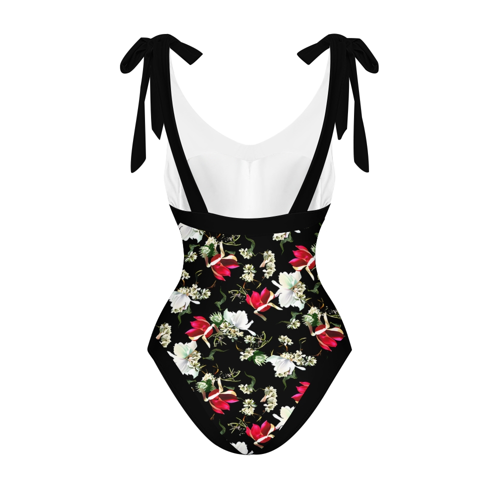 Classic One Piece Swimsuit with Adjustable Shoulder Ties and Wrap Skirt Set