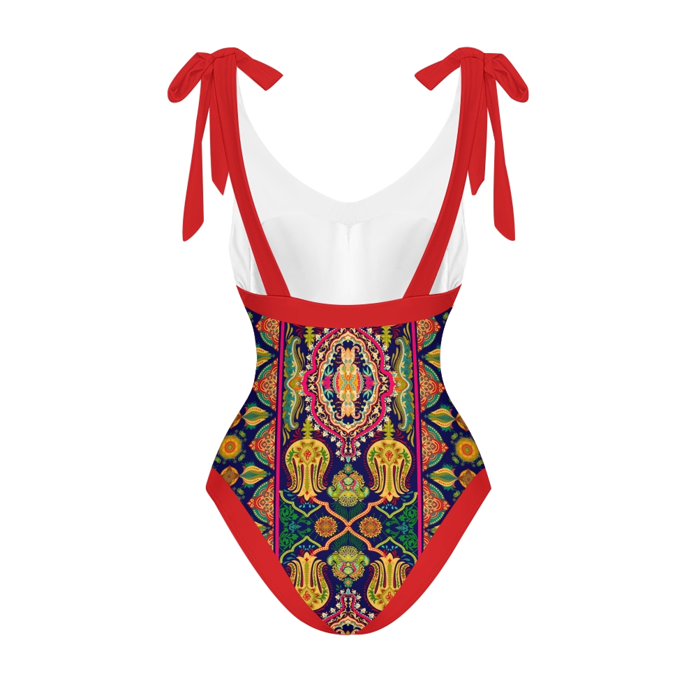 Women's Mandala Print One Piece Baroque Swimsuit with Matching Wrap Skirt Set