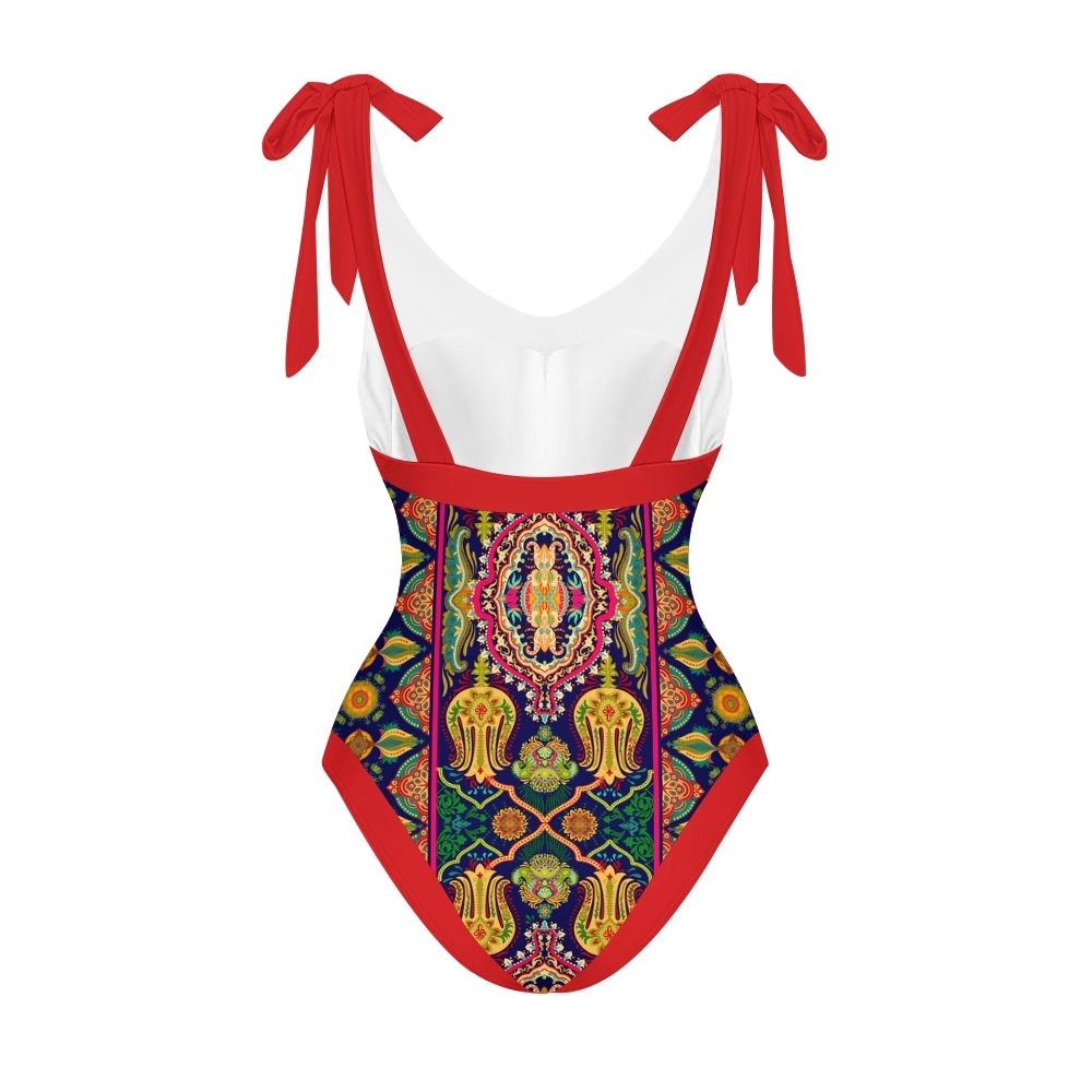 Women's Mandala Print One Piece Baroque Swimsuit with Matching Wrap Skirt Set