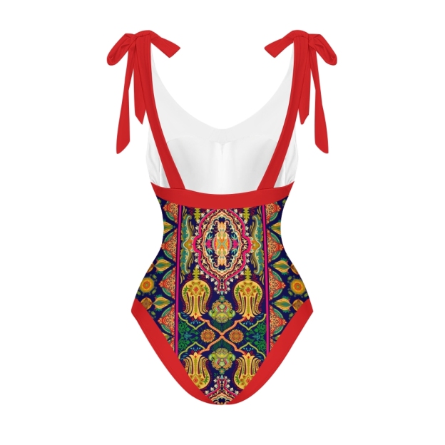Women's Mandala Print One Piece Baroque Swimsuit with Matching Wrap Skirt Set