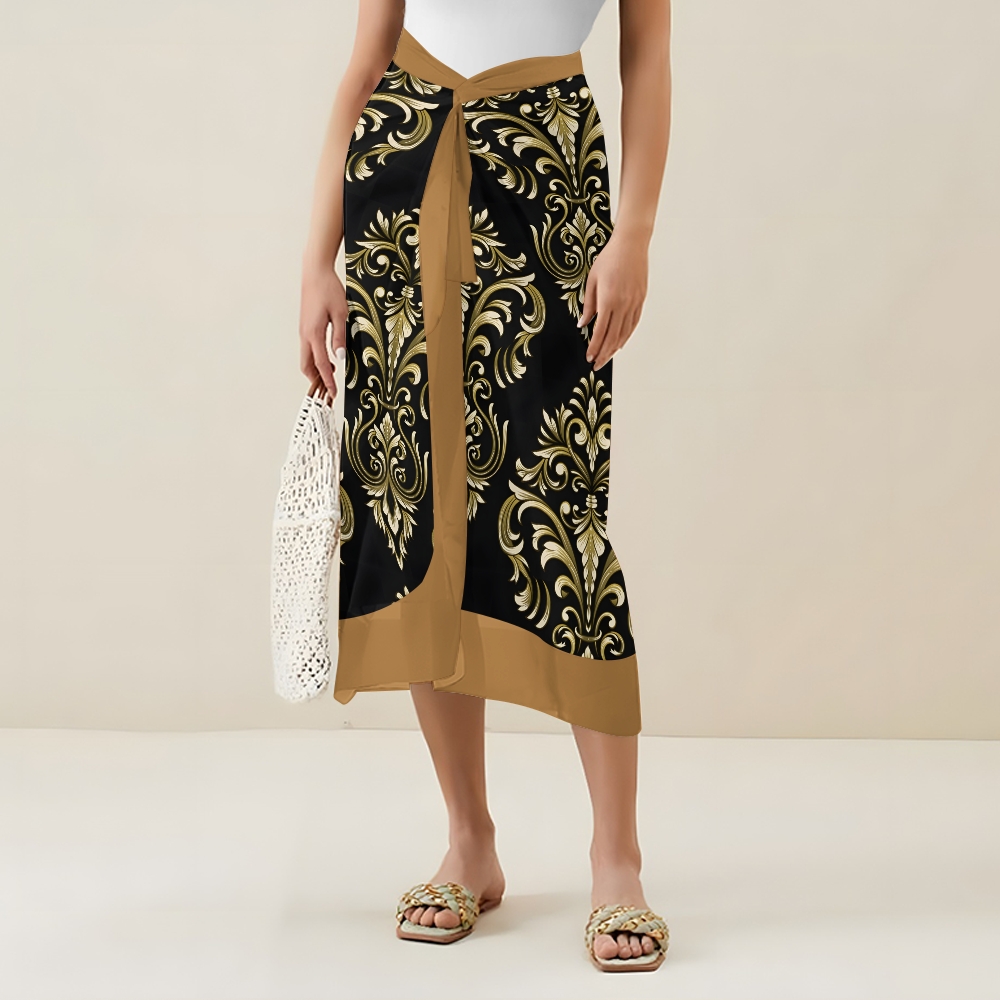 Women's Printed Ethnic Inspired Baroque Swimwear Set for Women Floral One Piece and Tie Waist Skirt