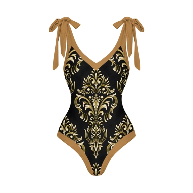 Women's Printed Ethnic Inspired Baroque Swimwear Set for Women Floral One Piece and Tie Waist Skirt