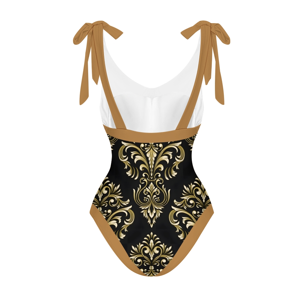 Women's Printed Ethnic Inspired Baroque Swimwear Set for Women Floral One Piece and Tie Waist Skirt