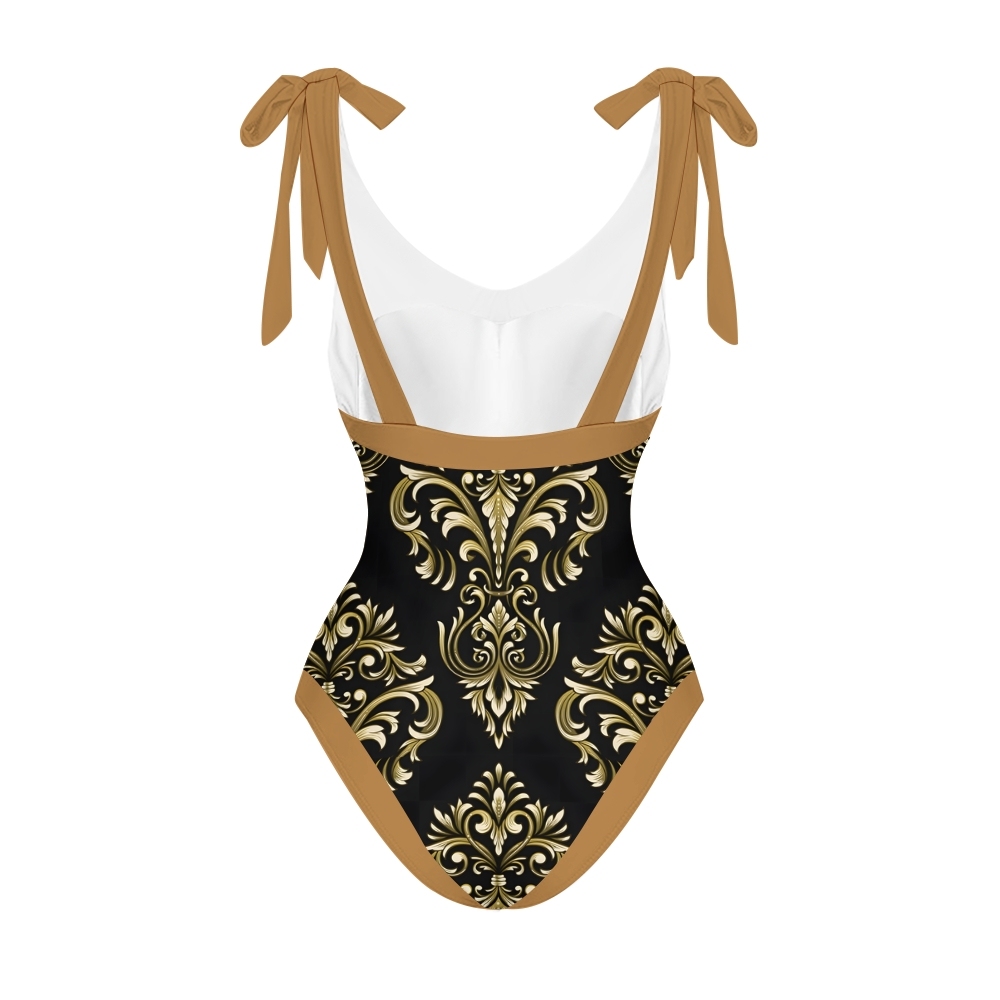 Women's Printed Ethnic Inspired Baroque Swimwear Set for Women Floral One Piece and Tie Waist Skirt