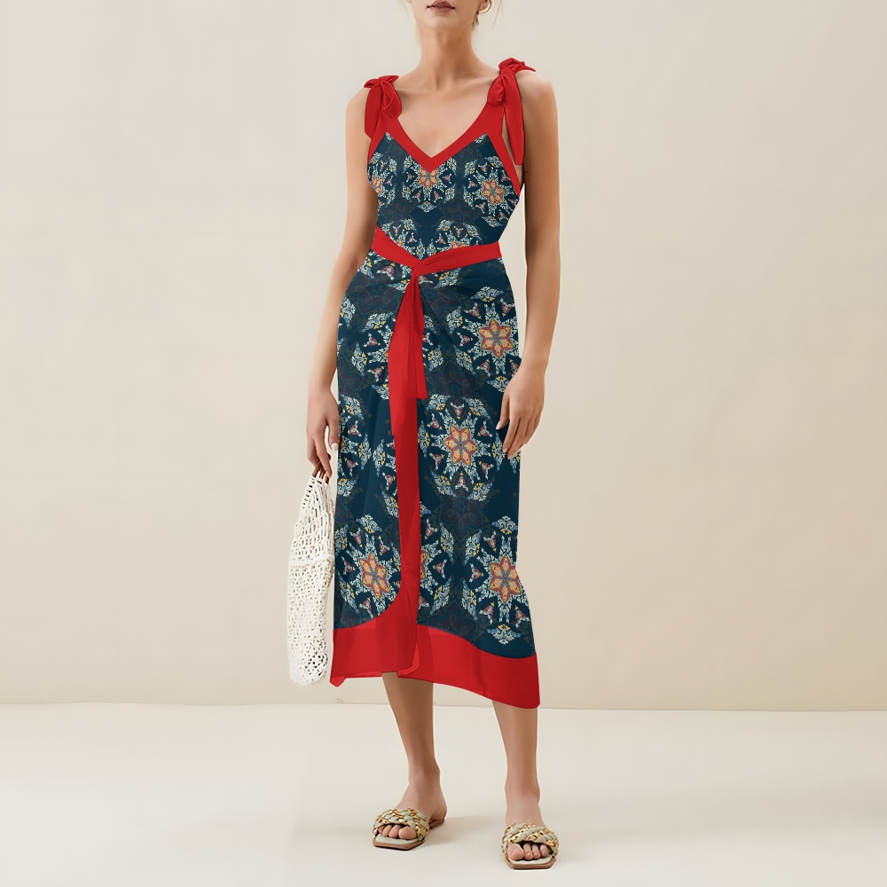 Women's Tribal Boho Floral One Piece Swimsuit with Matching Wrap Skirt Set