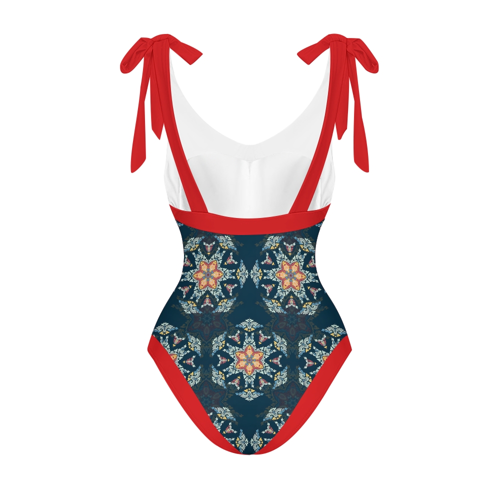 Women's Tribal Boho Floral One Piece Swimsuit with Matching Wrap Skirt Set