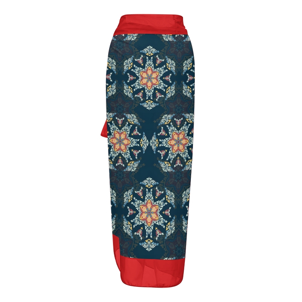 Women's Tribal Boho Floral One Piece Swimsuit with Matching Wrap Skirt Set