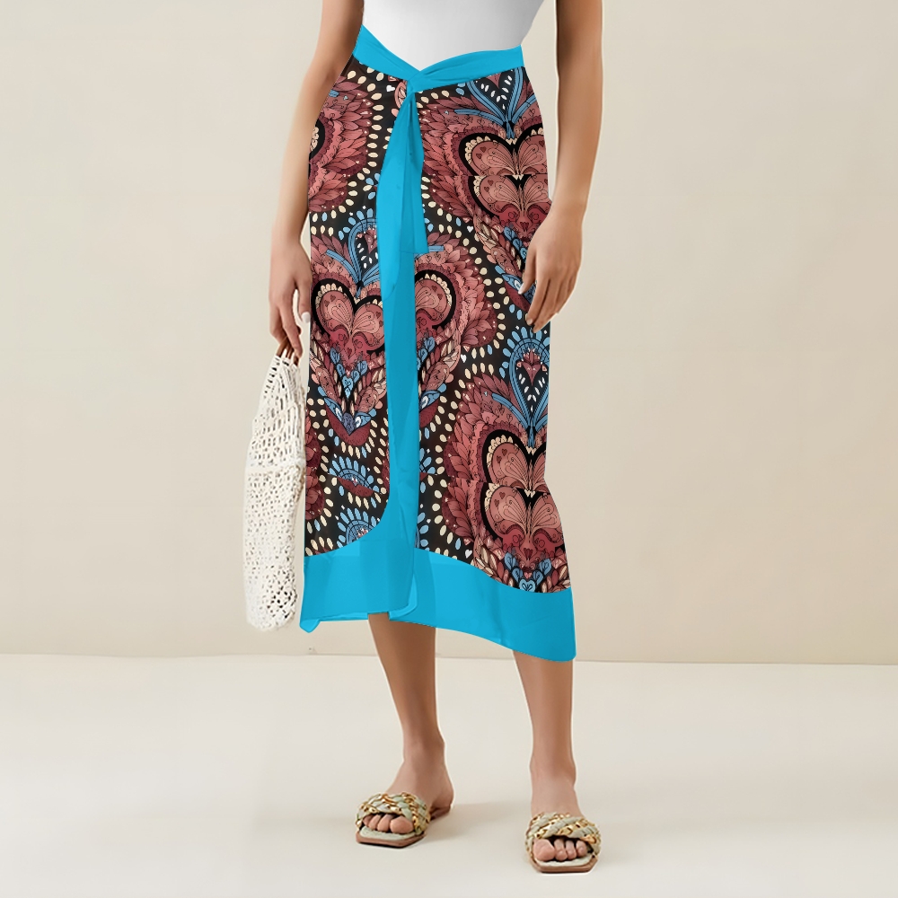 Women's Baroque Print One Piece Swimsuit  Set  with Matching Wrap Skirt