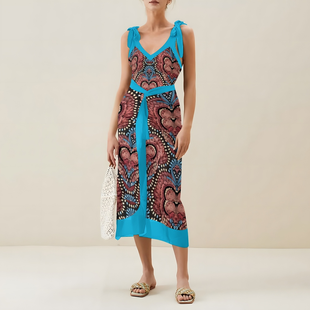 Women's Baroque Print One Piece Swimsuit  Set  with Matching Wrap Skirt