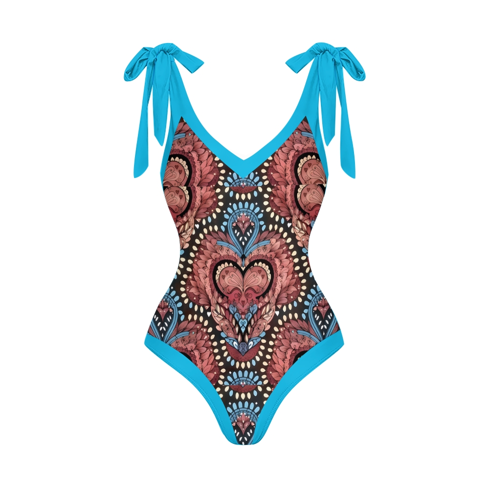 Women's Baroque Print One Piece Swimsuit  Set  with Matching Wrap Skirt