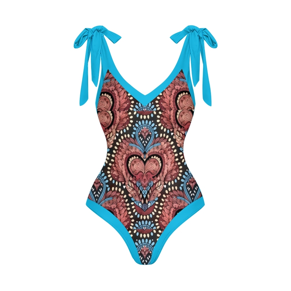 Women's Baroque Print One Piece Swimsuit  Set  with Matching Wrap Skirt