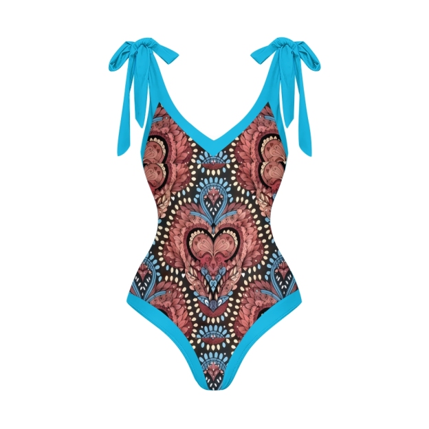 Women's Baroque Print One Piece Swimsuit  Set  with Matching Wrap Skirt