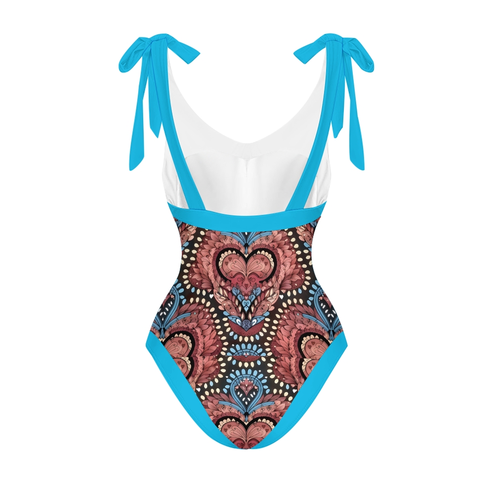 Women's Baroque Print One Piece Swimsuit  Set  with Matching Wrap Skirt