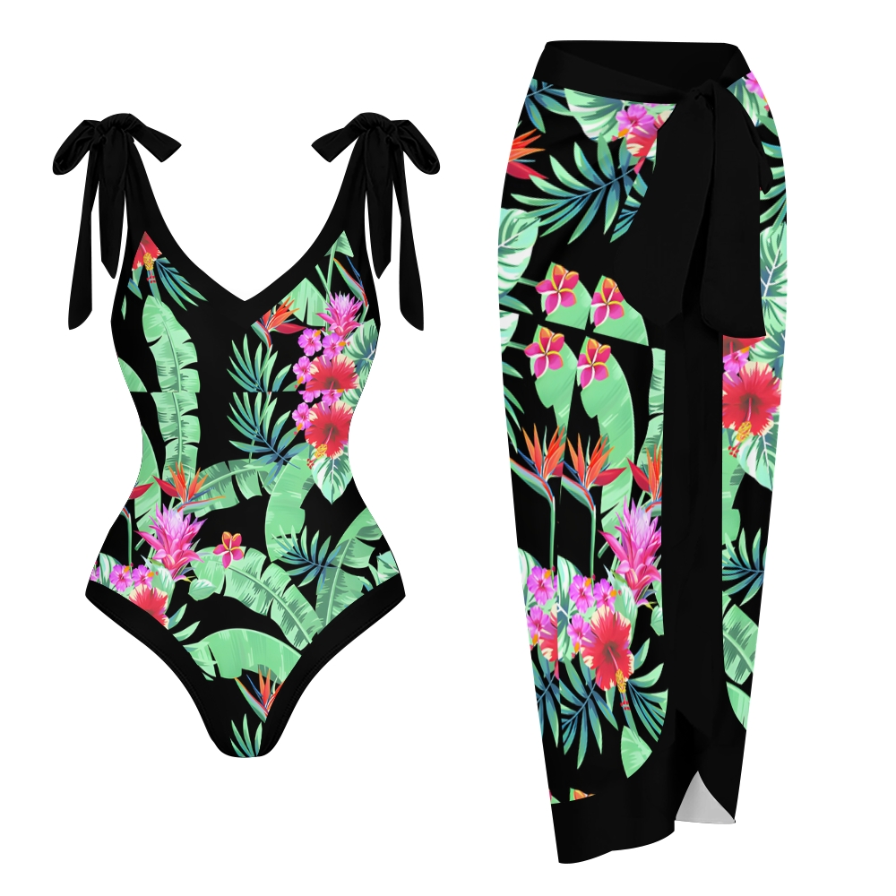 Women's Tropical Floral One Piece Swimsuit Set