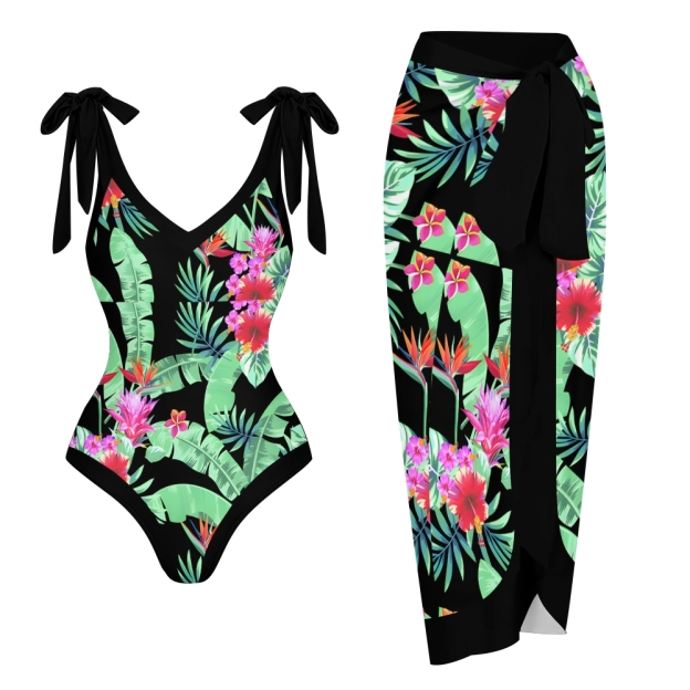 Women's Tropical Floral One Piece Swimsuit Set