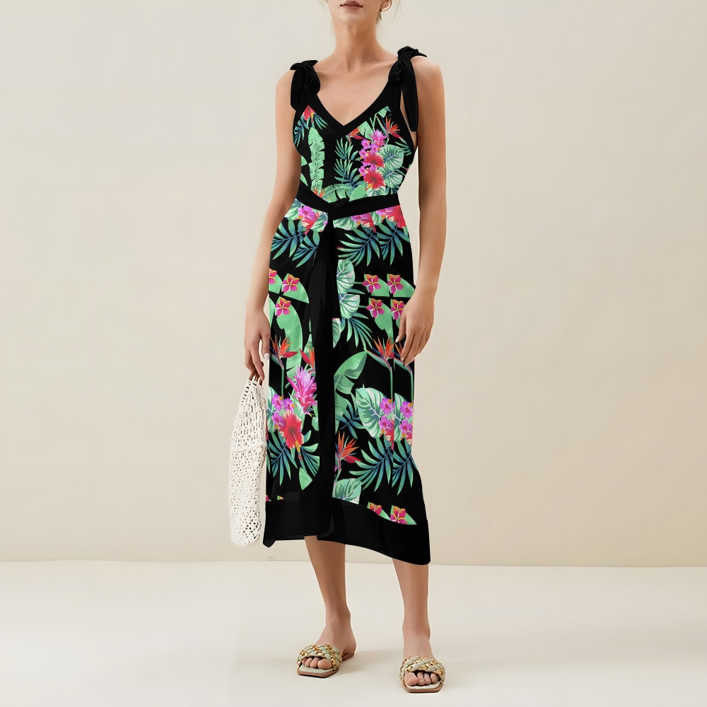 Women's Tropical Floral One Piece Swimsuit Set