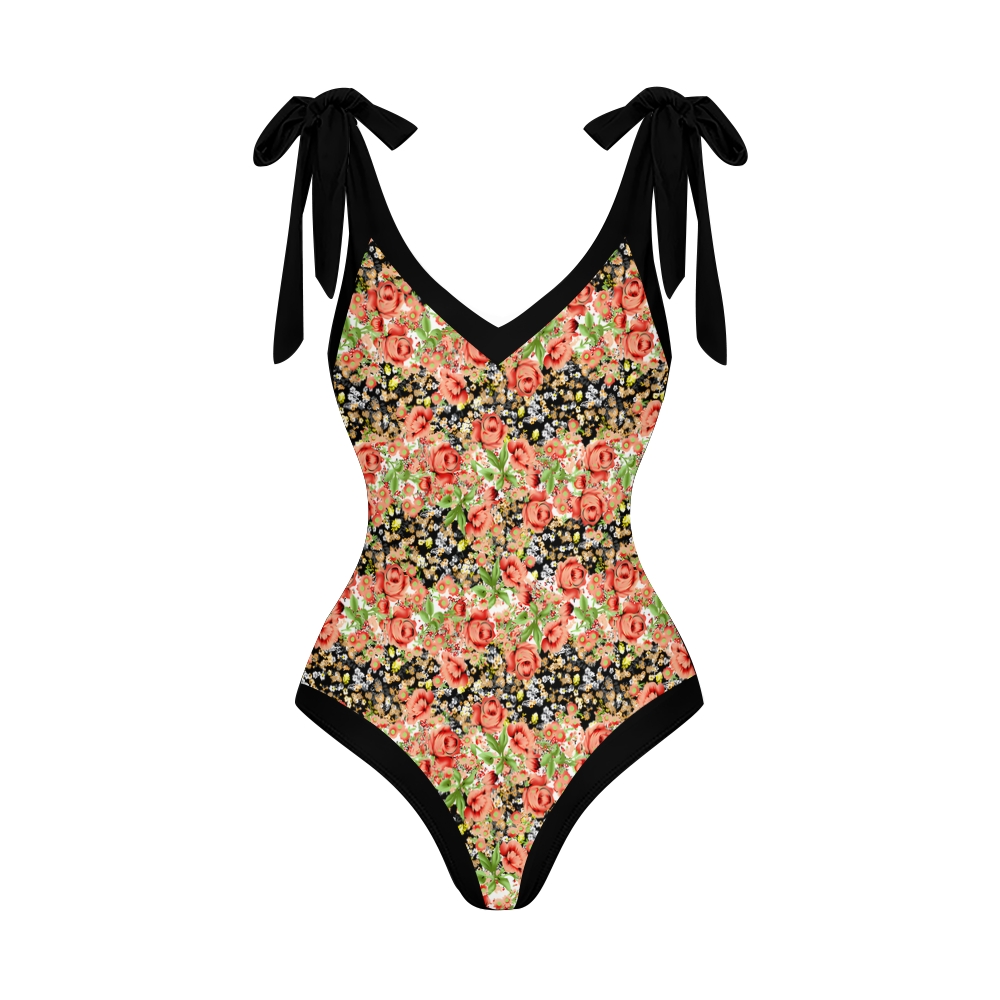 Tropical Floral One Piece Swimsuit Set Wite Coordinated High Waist Skirt