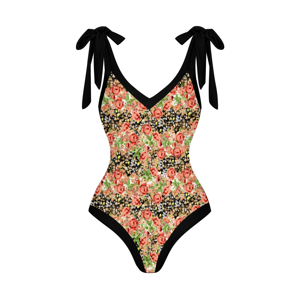 Tropical Floral One Piece Swimsuit Set Wite Coordinated High Waist Skirt