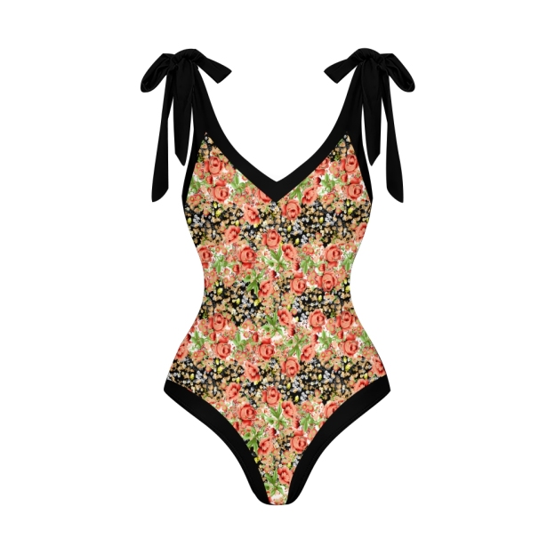 Tropical Floral One Piece Swimsuit Set Wite Coordinated High Waist Skirt