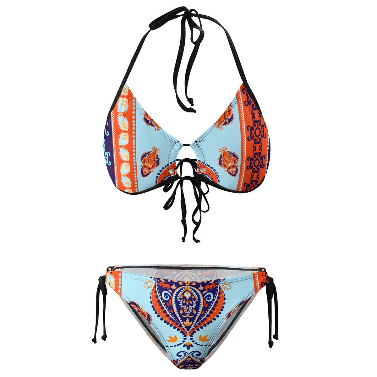 Women's Boho Print Halter Bikini Set with Side Tie Bottoms
