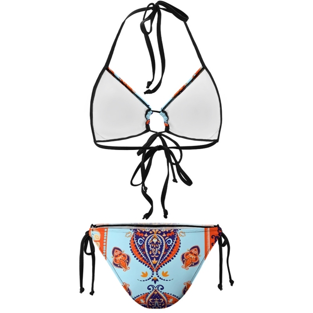 Women's Boho Print Halter Bikini Set with Side Tie Bottoms