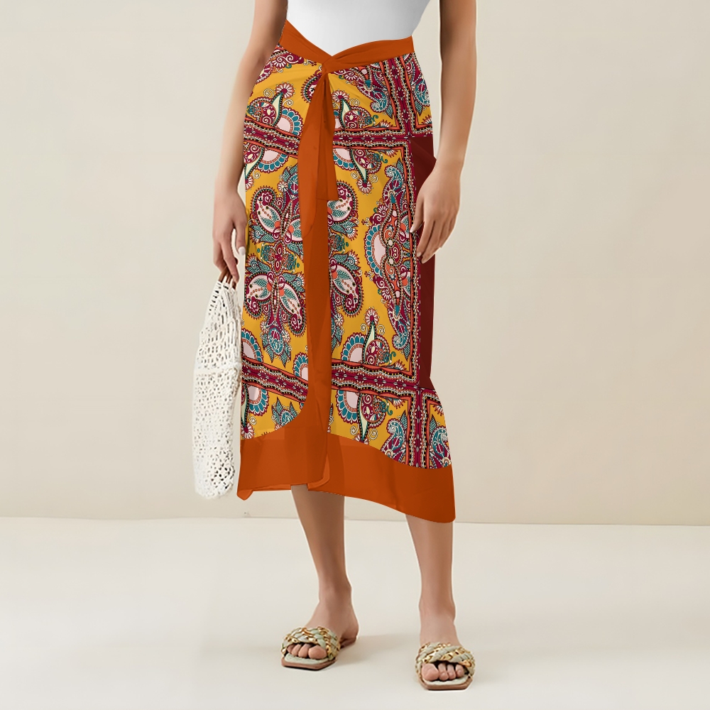 Deep V Neck One Piece Baroque Print Swimsuit Set