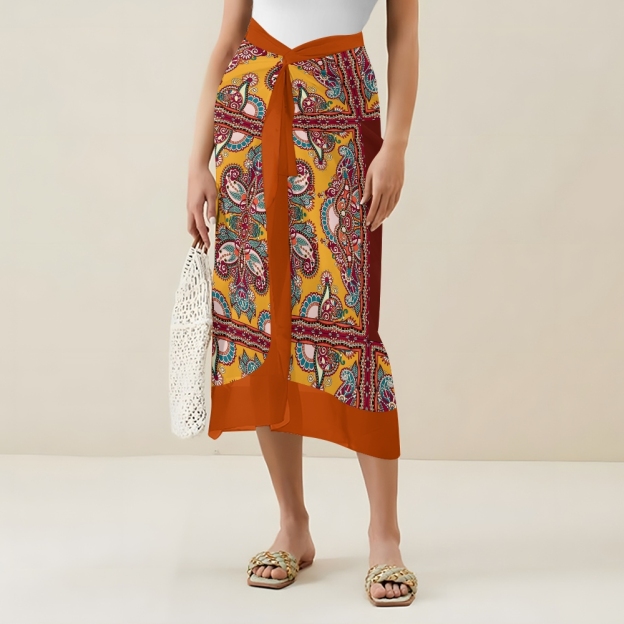 Deep V Neck One Piece Baroque Print Swimsuit Set