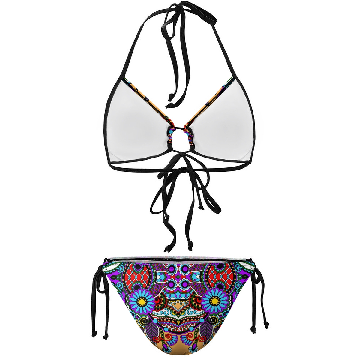 Boho Style Two Piece Bikini Set Colorful Halter Top and Matching Bottoms