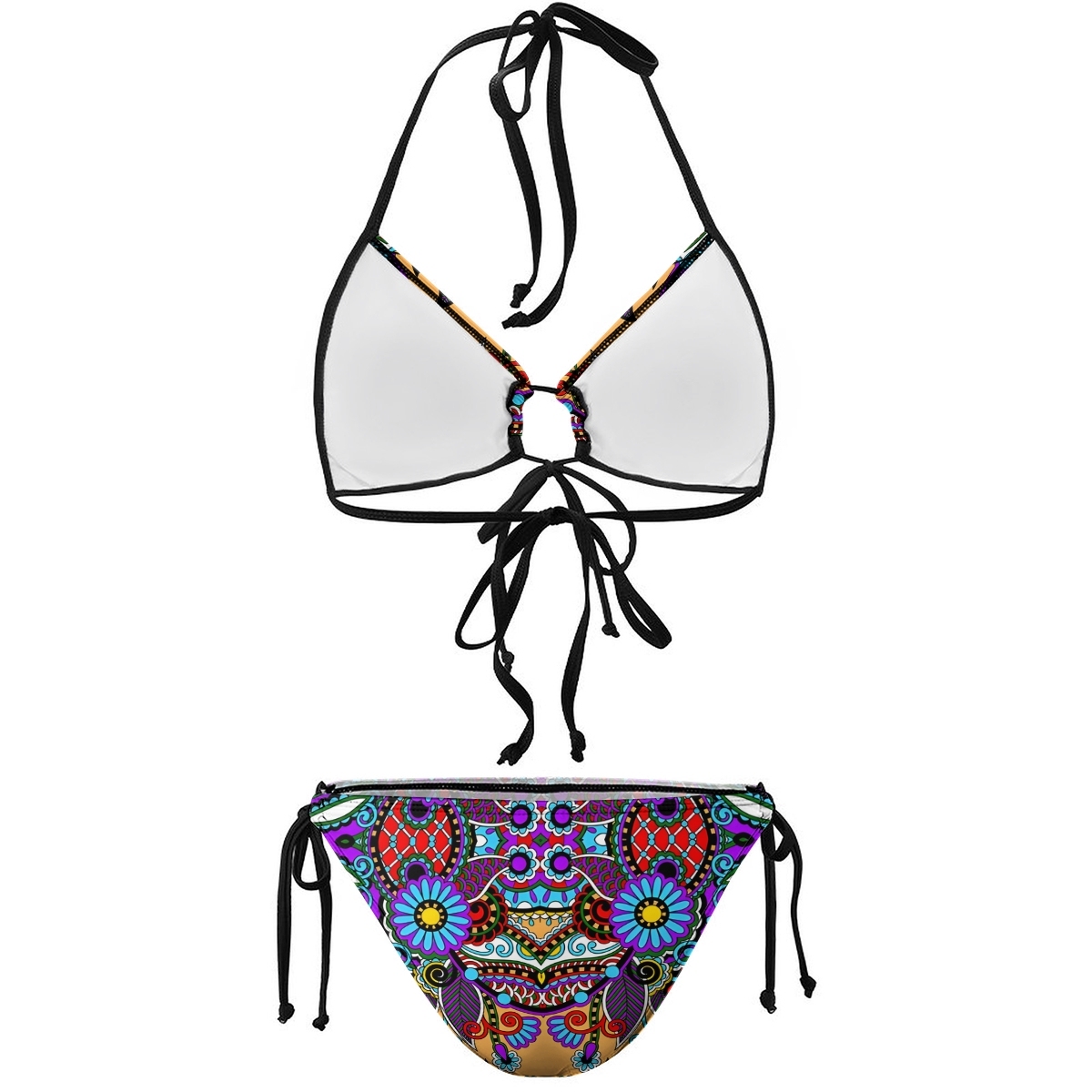 Boho Style Two Piece Bikini Set Colorful Halter Top and Matching Bottoms