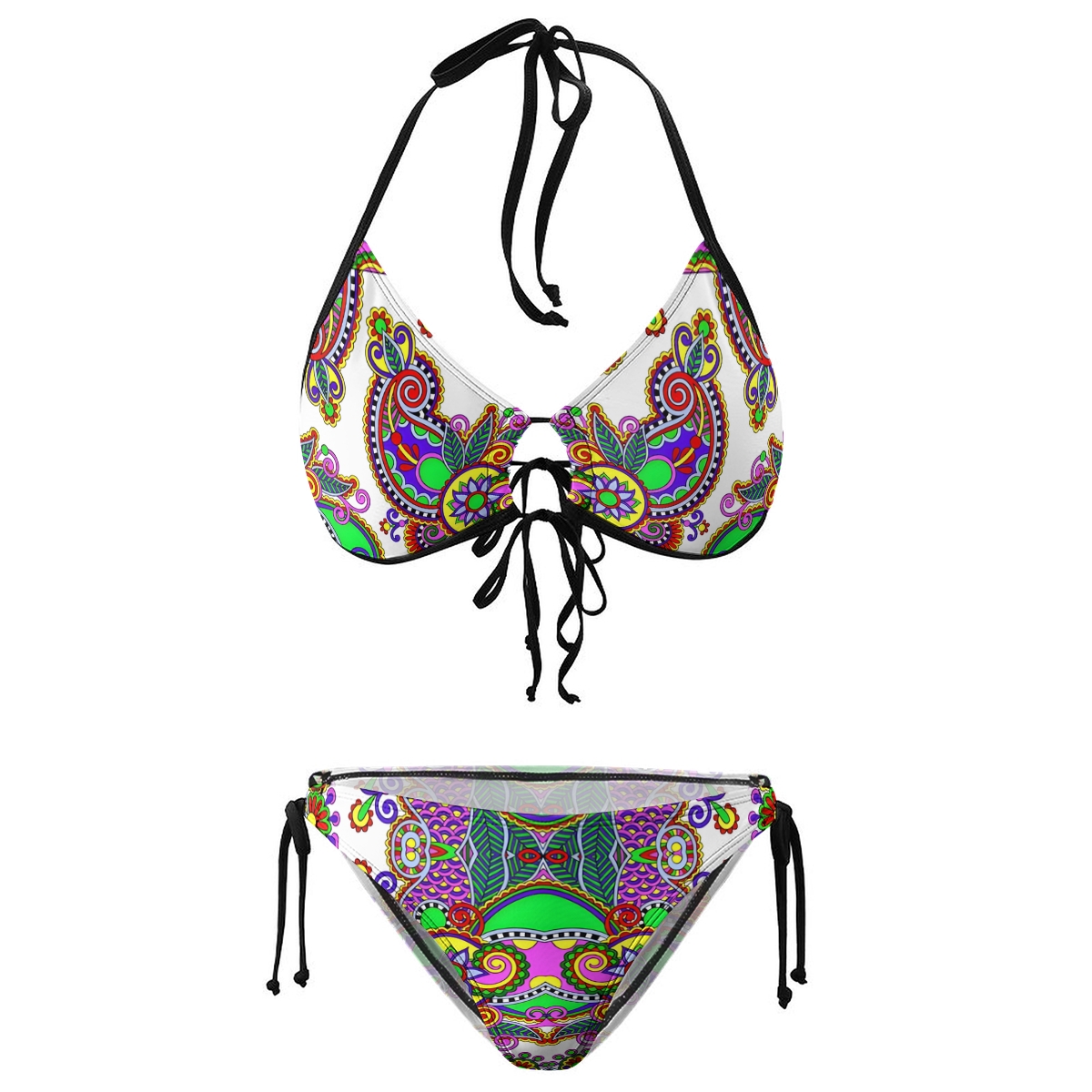 Festival Inspired Bikini Set Colorful Halter Top and Boho Print Bottoms