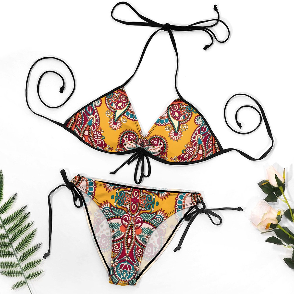 Women's Mandala Print One Piece Swimsuit  Set with Matching Wrap Skirt