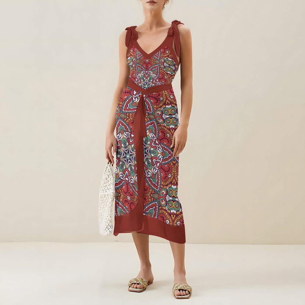 Women's Bohemian One Piece Swimsuit set with Printed Beach Skirt