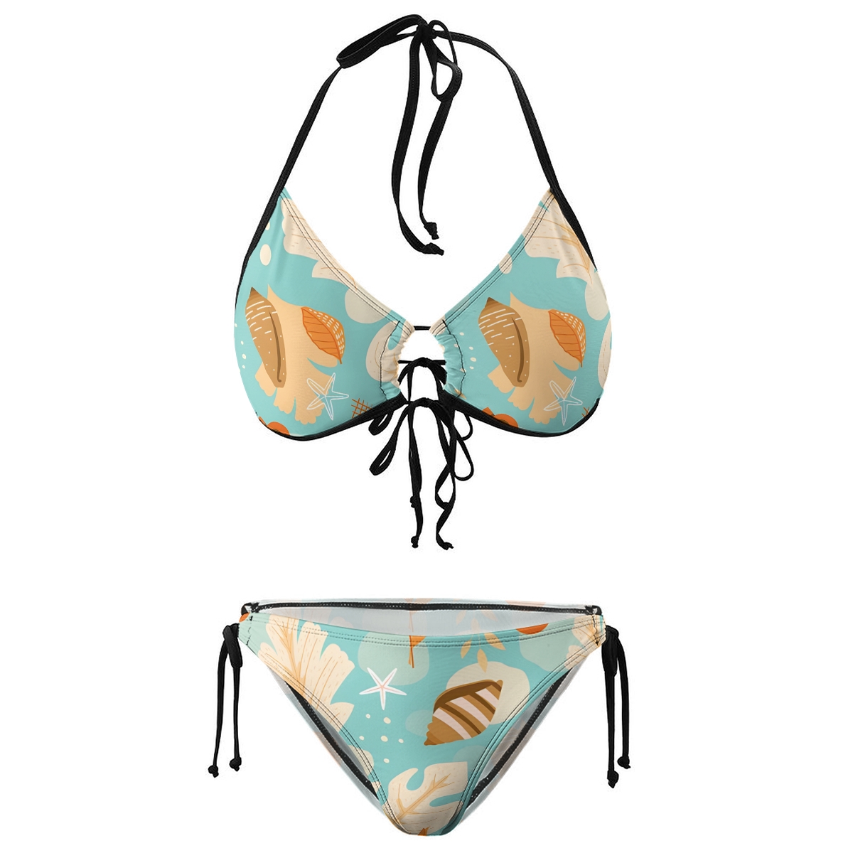 Two Piece Bikini Swimsuit set for Women Seashell and Coral Pattern