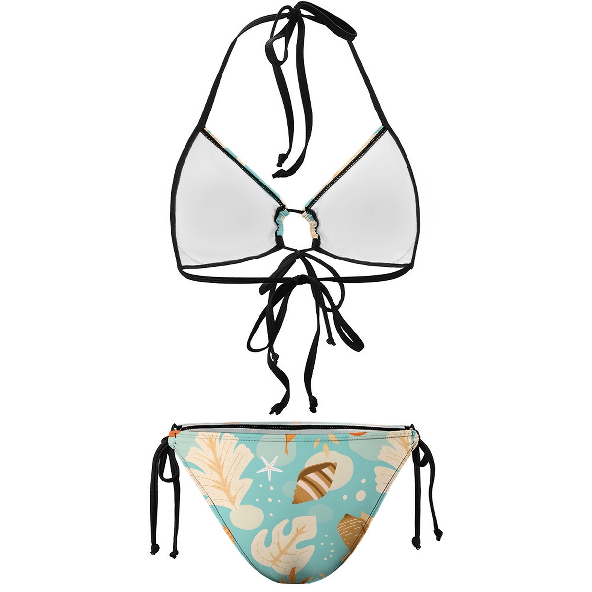 Two Piece Bikini Swimsuit set for Women Seashell and Coral Pattern