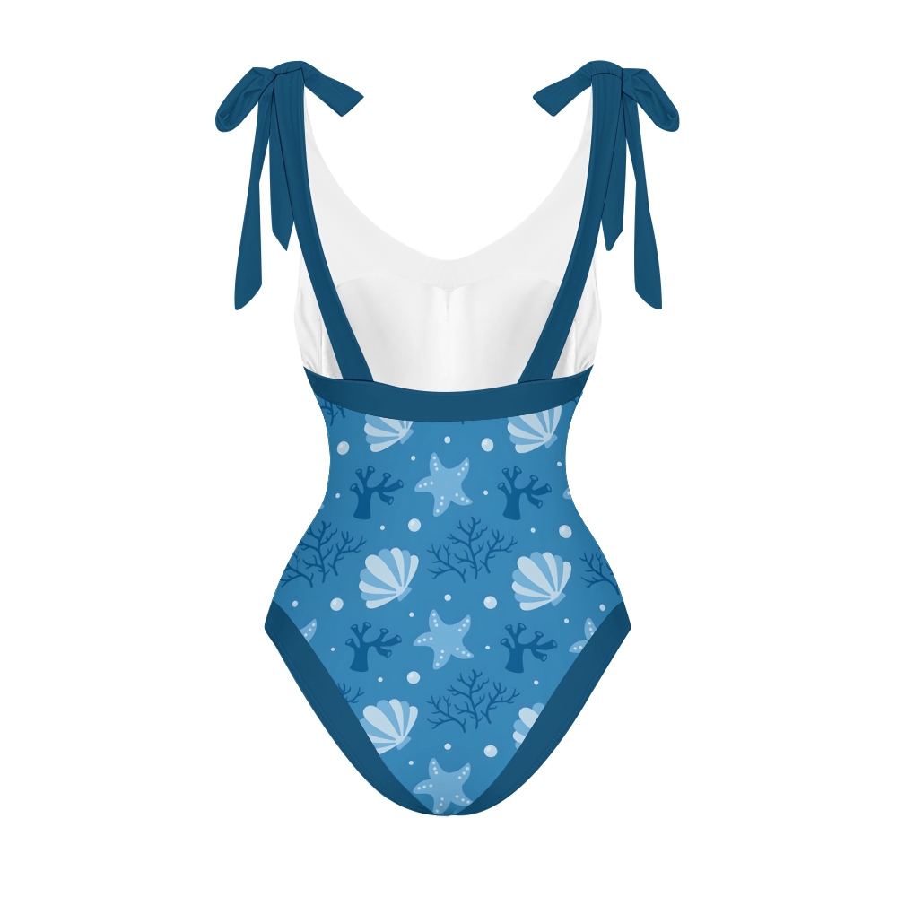 Women's Ocean Print One Piece Swimsuit with Matching Wrap Skirt Set