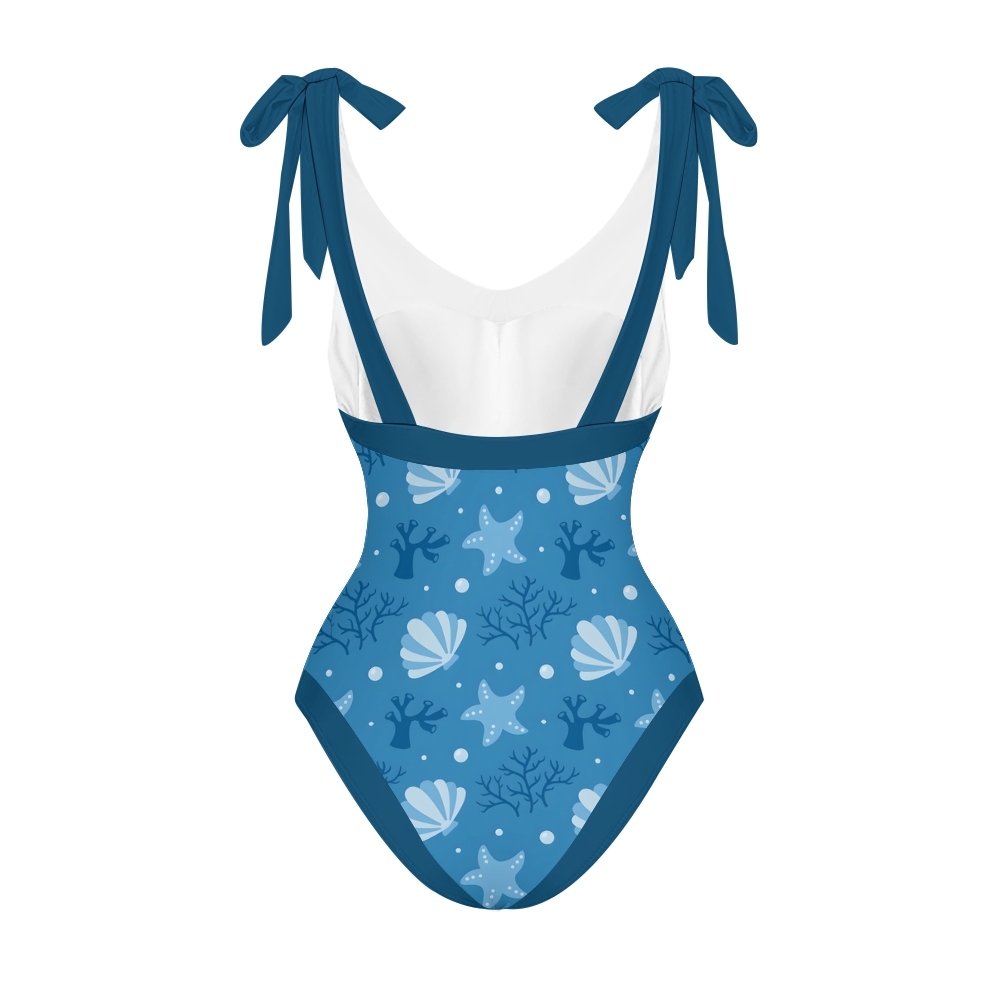 Women's Ocean Print One Piece Swimsuit with Matching Wrap Skirt Set