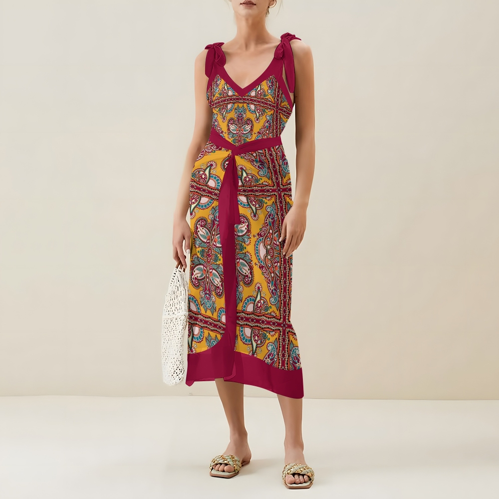 Women's Boho Paisley One-Piece Swimsuit with Matching Wrap Skirt Cover-Up Set