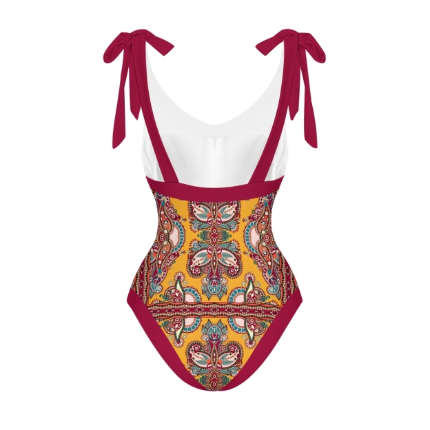 Women's Boho Paisley One-Piece Swimsuit with Matching Wrap Skirt Cover-Up Set