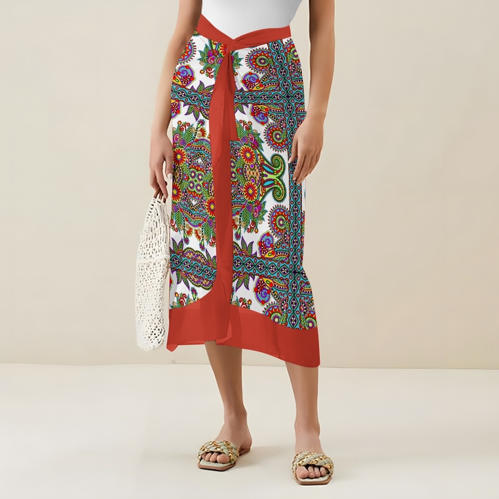 Bohemian One-Piece Swimsuit Set �C Shoulder Tie Bathing Suit with Matching Skirt