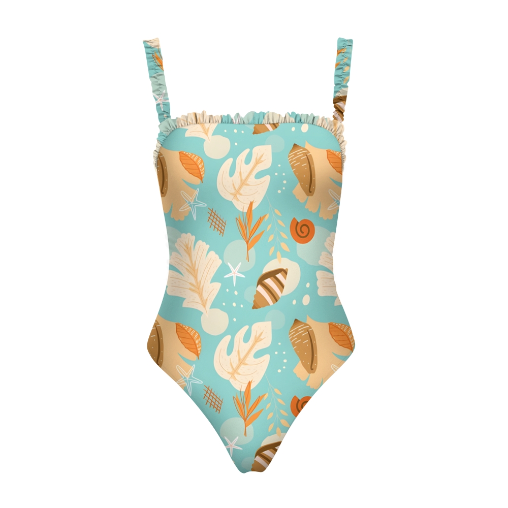 Ocean Inspired One Piece Swimsuit Seashell and Starfish Pattern