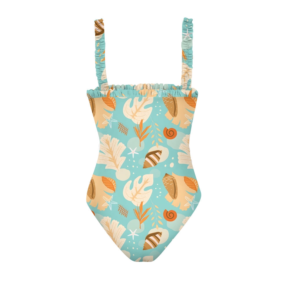 Ocean Inspired One Piece Swimsuit Seashell and Starfish Pattern