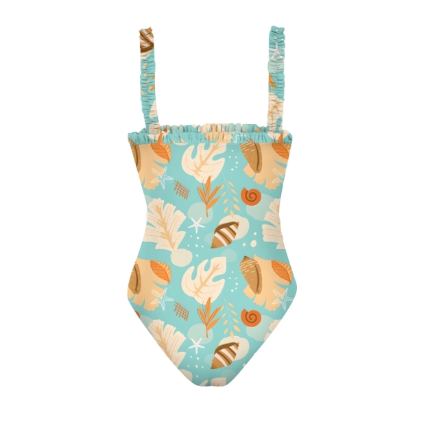 Ocean Inspired One Piece Swimsuit Seashell and Starfish Pattern