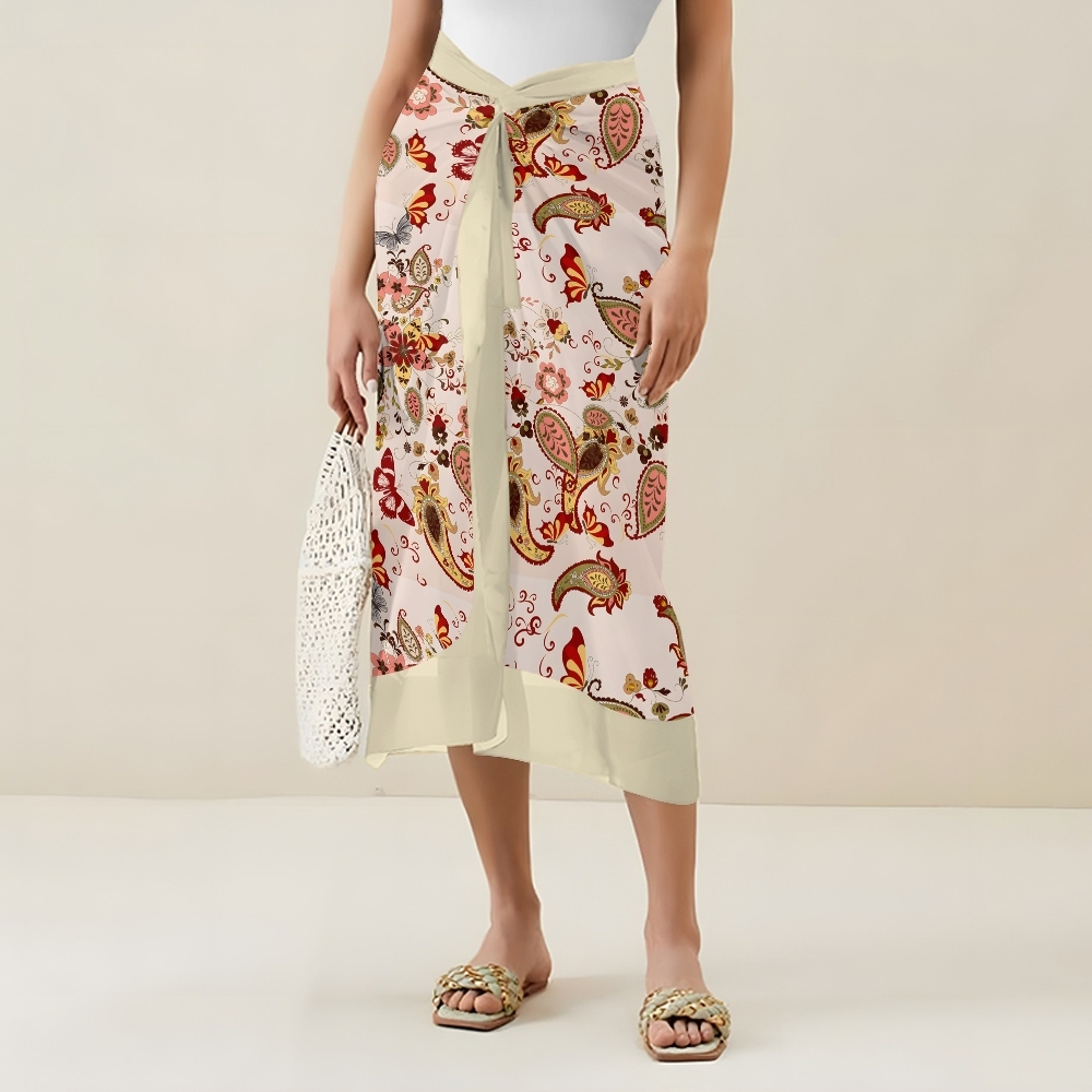 Women's Paisley Floral One Piece Deep V Neck Swimsuit with Skirt Set