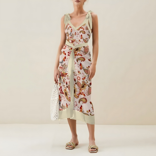 Women's Paisley Floral One Piece Deep V Neck Swimsuit with Skirt Set