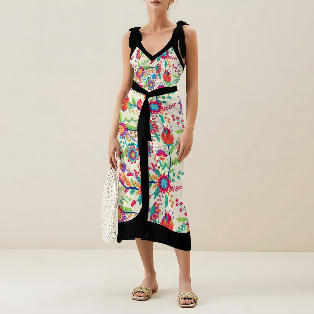 Women's Floral One Piece Swimsuit Set Black Waistband