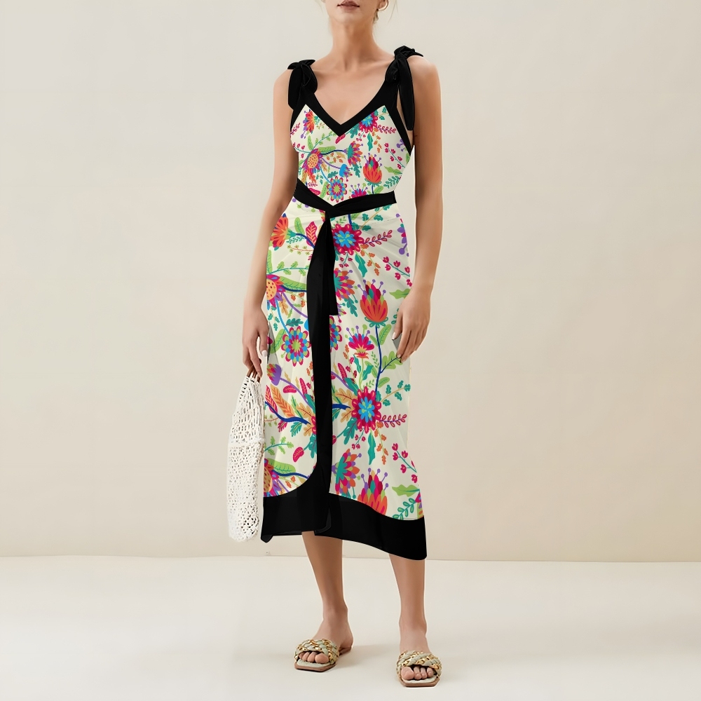 Women's Floral One Piece Swimsuit Set Black Waistband